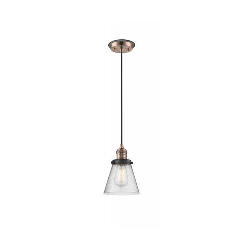 Franklin Restoration Small Cone 1 Light 6 inch Antique Copper Mini Pendant Ceiling Light in Seedy Glass