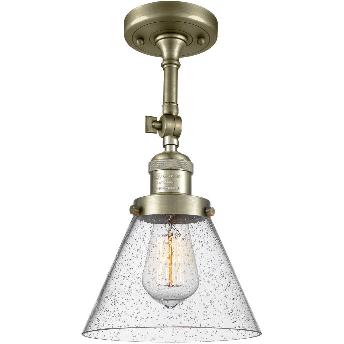 Franklin Restoration Large Cone LED 8 inch Antique Brass Sconce Wall Light in Seedy Glass, Franklin Restoration