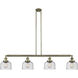 Franklin Restoration Large Bell 4 Light 52.63 inch Antique Brass Island Light Ceiling Light in Seedy Glass, Franklin Restoration