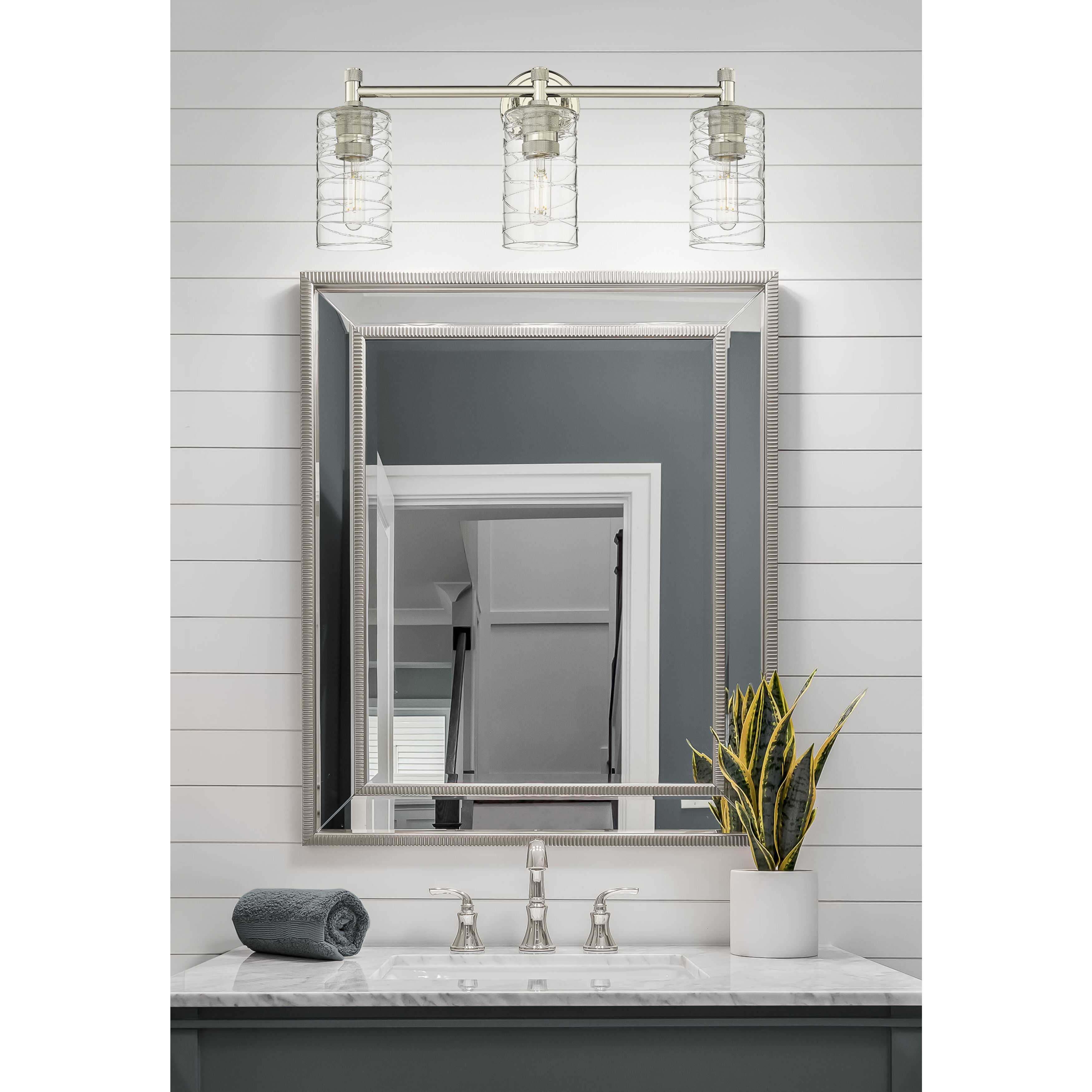 Downtown Urban Crown Point 3 Light 23.88 inch Polished Nickel Bath Vanity Light Wall Light in Deco Swirl