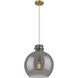 Newton Sphere 1 Light 14 inch Brushed Brass Pendant Ceiling Light in Plated Smoke Glass