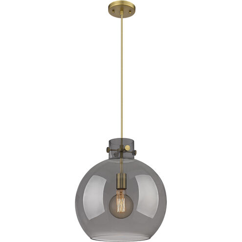 Newton Sphere 1 Light 14 inch Brushed Brass Pendant Ceiling Light in Plated Smoke Glass