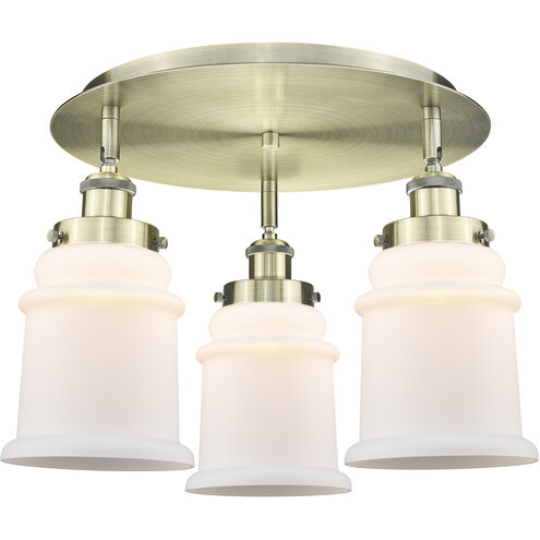 Canton 3 Light 17.75 inch Antique Brass Flush Mount Ceiling Light in Matte White