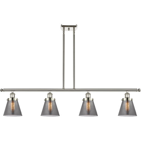 Ballston Small Cone 4 Light 48 inch Polished Nickel Island Light Ceiling Light in Plated Smoke Glass