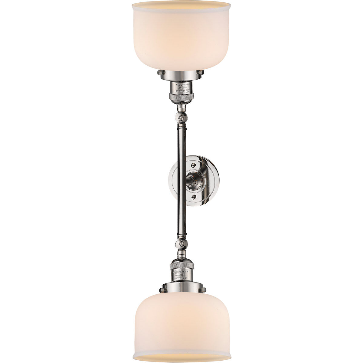Franklin Restoration Large Bell 2 Light 19 inch Polished Nickel Bath Vanity Light Wall Light in Matte White Glass, Franklin Restoration