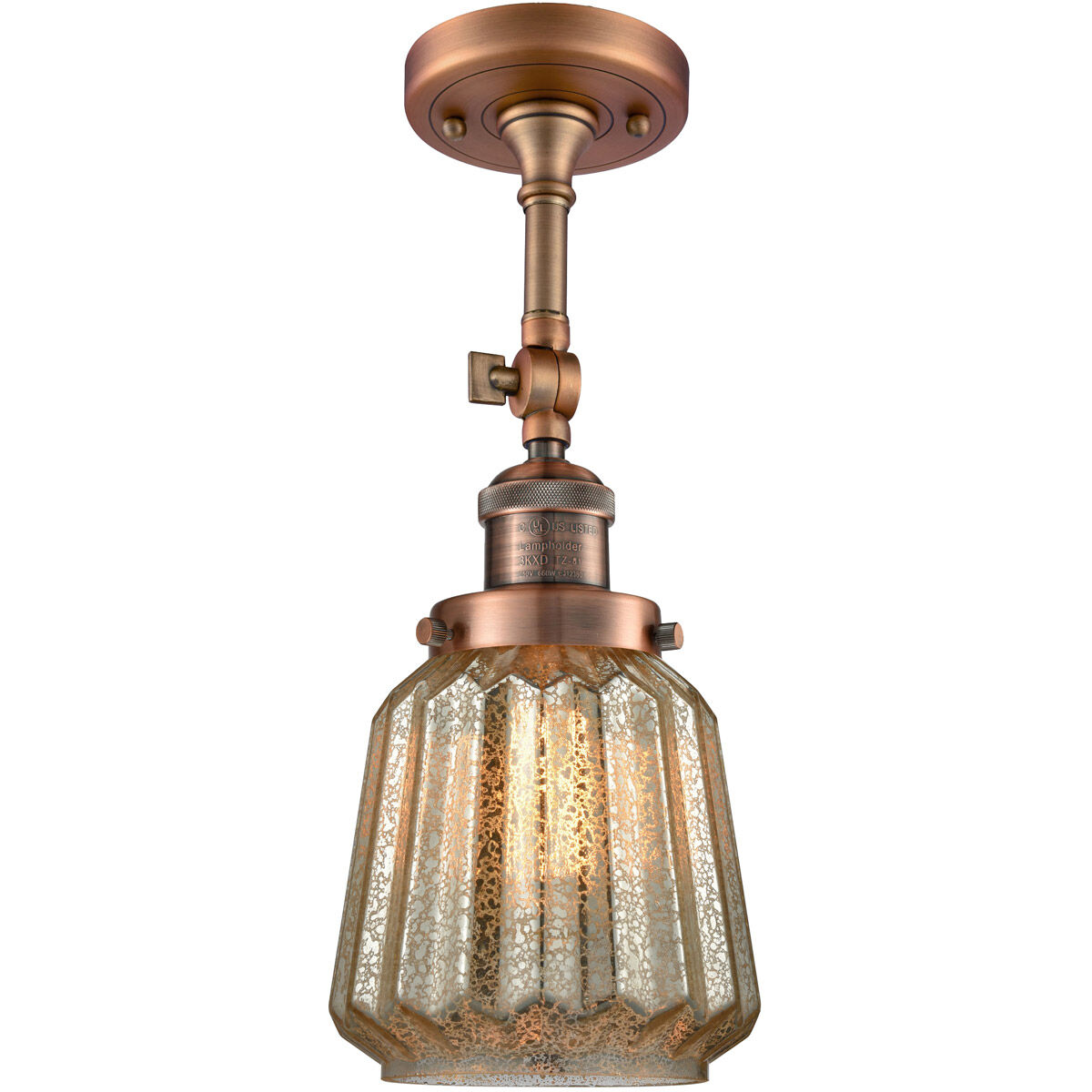 Franklin Restoration Chatham LED 6 inch Antique Copper Semi-Flush Mount Ceiling Light in Mercury Glass, Franklin Restoration