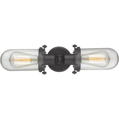 Austere Centri 2 Light 22 inch Matte Black Bath Vanity Light Wall Light in Incandescent, Clear Glass, Austere