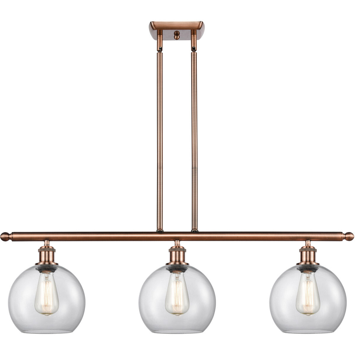 Ballston Athens 3 Light 36 inch Antique Copper Island Light Ceiling Light in Clear Glass, Ballston