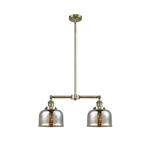 Franklin Restoration Large Bell 2 Light 24 inch Antique Brass Chandelier Ceiling Light in Incandescent, Silver Plated Mercury Glass, Franklin Restoration
