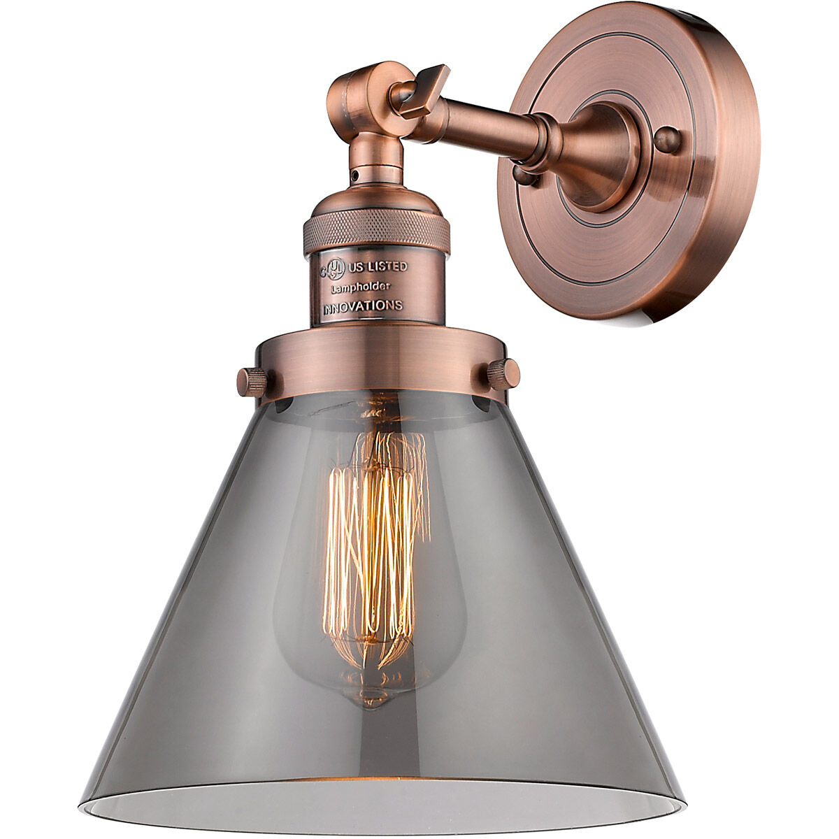 Franklin Restoration Large Cone 1 Light 8 inch Antique Copper Semi-Flush Mount Ceiling Light in Plated Smoke Glass, Franklin Restoration