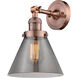 Franklin Restoration Large Cone LED 8 inch Antique Copper Semi-Flush Mount Ceiling Light in Plated Smoke Glass, Franklin Restoration