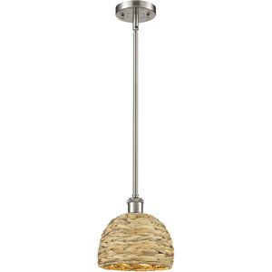Woven Rattan 1 Light 8 inch Satin Nickel Pendant Ceiling Light