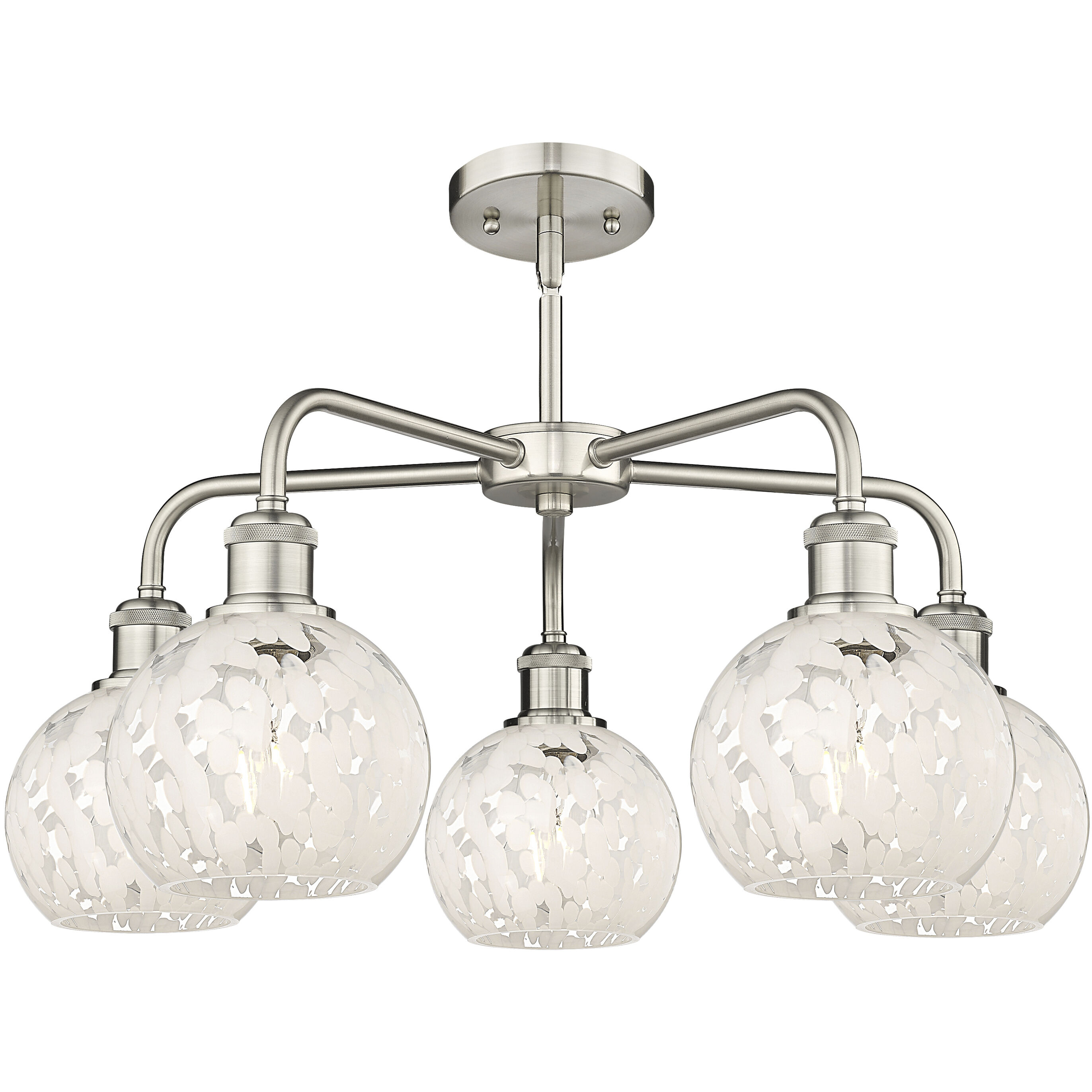Ballston White Mouchette 5 Light 24 inch Satin Nickel Stem Hung Chandelier Ceiling Light