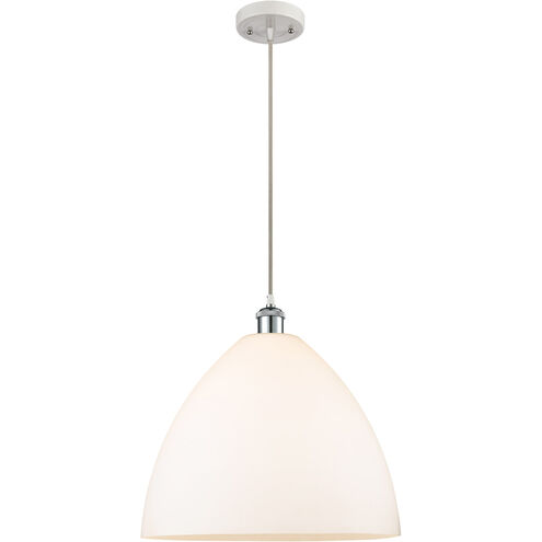 Ballston Dome LED 16 inch White and Polished Chrome Pendant Ceiling Light in Matte White Glass