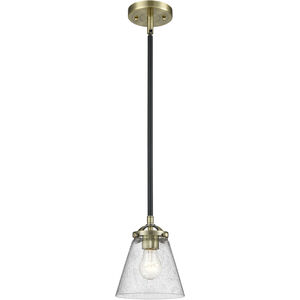 Nouveau Small Cone LED 6 inch Brushed Satin Nickel Mini Pendant Ceiling Light in Seedy Glass, Nouveau