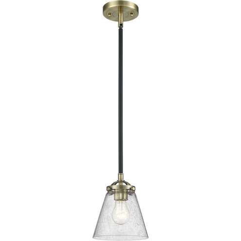 Nouveau Small Cone LED 6 inch Brushed Satin Nickel Mini Pendant Ceiling Light in Seedy Glass, Nouveau