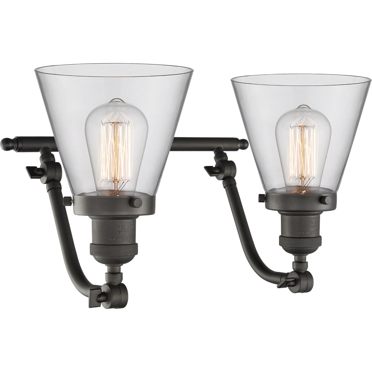 Franklin Restoration Small Cone LED 18 inch Oil Rubbed Bronze Bath Vanity Light Wall Light in Clear Glass, Franklin Restoration