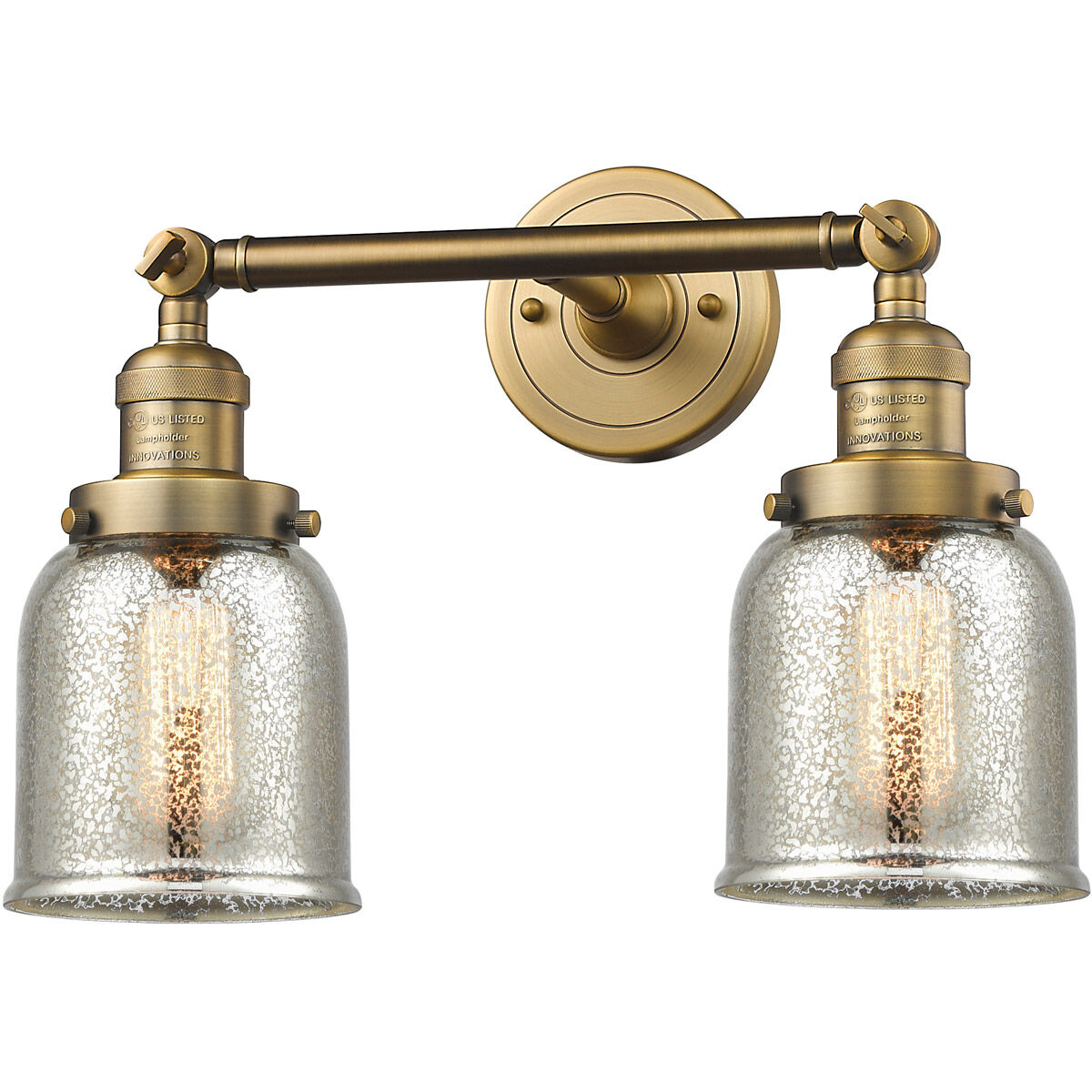 Franklin Restoration Small Bell LED 5 inch Brushed Brass Bath Vanity Light Wall Light in Silver Plated Mercury Glass, Franklin Restoration