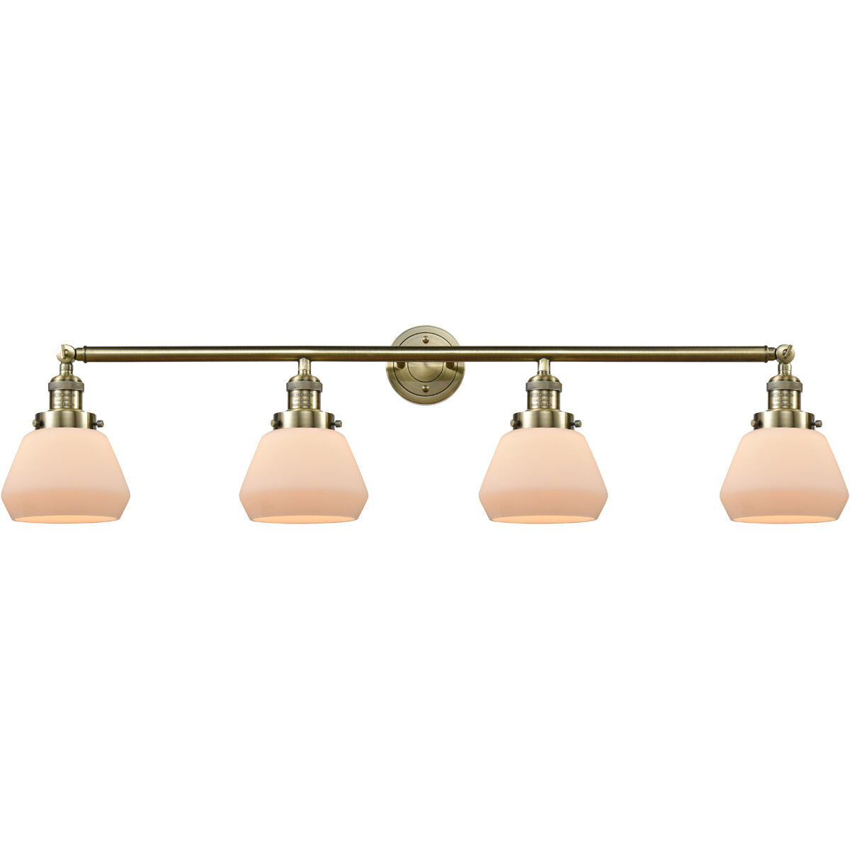 Franklin Restoration Fulton 4 Light 43 inch Antique Brass Bath Vanity Light Wall Light in Incandescent, Matte White Glass, Franklin Restoration