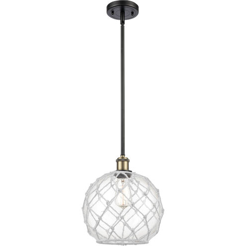 Ballston Large Farmhouse Rope LED 10 inch Black Antique Brass Pendant Ceiling Light in Clear Glass with White Rope, Ballston