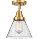 Franklin Restoration Large Cone LED 7.75 inch Satin Gold Flush Mount Ceiling Light in Seedy Glass
