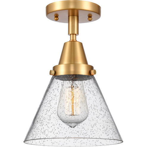 Franklin Restoration Large Cone LED 7.75 inch Satin Gold Flush Mount Ceiling Light in Seedy Glass