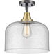 Franklin Restoration X-Large Bell 1 Light 12 inch Black Antique Brass and Matte Black Flush Mount Ceiling Light in Seedy Glass