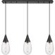 Malone 3 Light 37.75 inch Matte Black Linear Pendant Ceiling Light in Striped Clear Glass