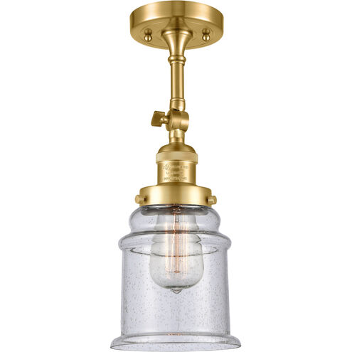 Franklin Restoration Canton 1 Light 6 inch Satin Gold Semi-Flush Mount Ceiling Light in Seedy Glass, Franklin Restoration