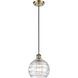 Ballston Deco Swirl 1 Light 8 inch Antique Brass Mini Pendant Ceiling Light in Incandescent, Athens, Deco Swirl Glass, Ballston