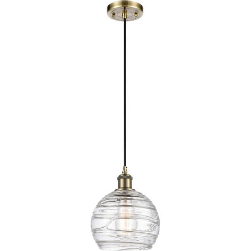 Ballston Deco Swirl 1 Light 8 inch Antique Brass Mini Pendant Ceiling Light in Incandescent, Athens, Deco Swirl Glass, Ballston