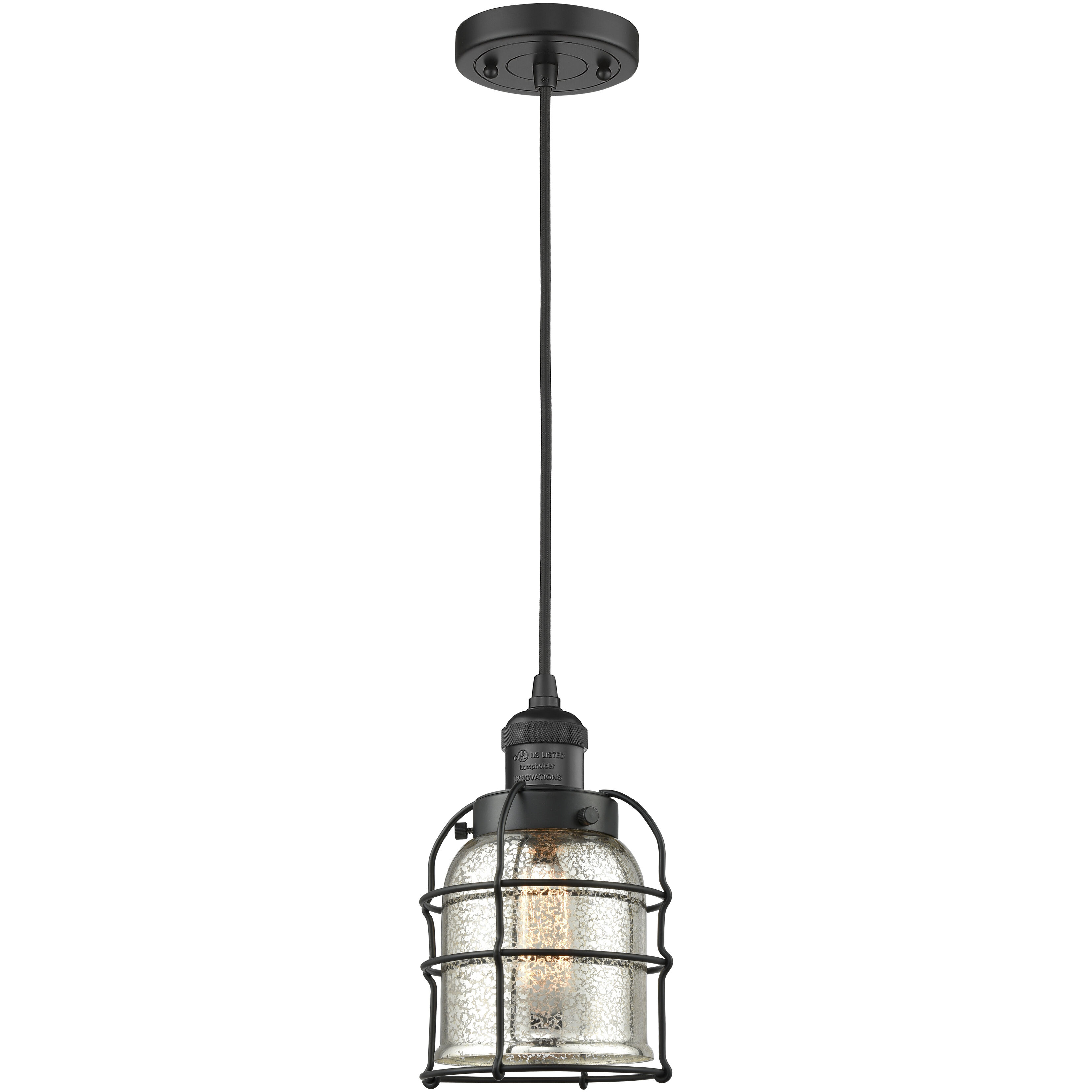 Franklin Restoration Bell Cage LED 6 inch Matte Black Mini Pendant Ceiling Light in Silver Plated Mercury, Franklin Restoration