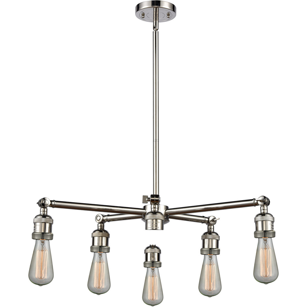 Franklin Restoration Bare Bulb 6 Light 26 inch Polished Nickel Chandelier Ceiling Light in Incandescent, No Shade, Franklin Restoration