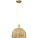 Arcadia Woven Rattan 1 Light 12 inch Satin Gold Mini Pendant Ceiling Light