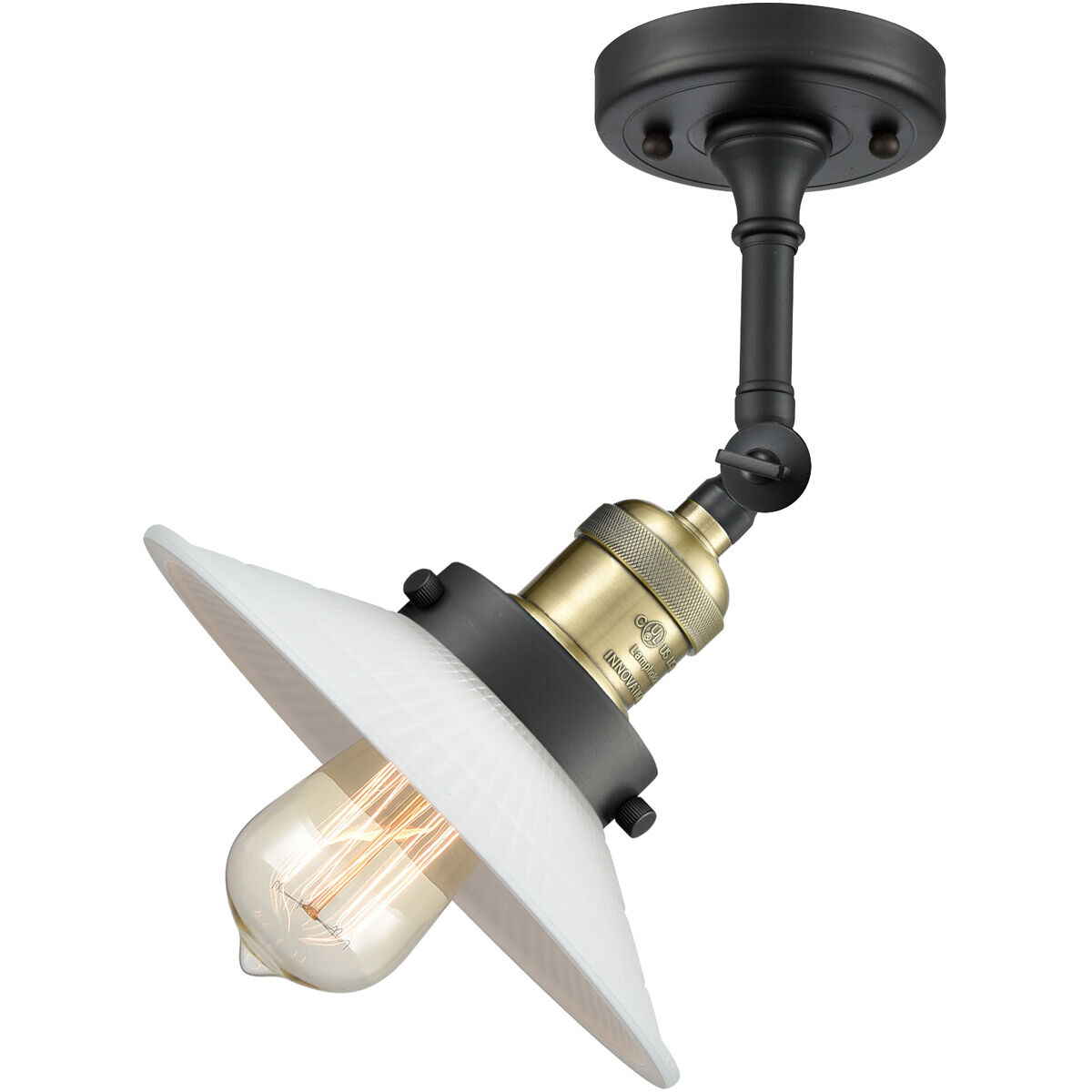 Franklin Restoration Halophane 1 Light 9 inch Black Antique Brass Semi-Flush Mount Ceiling Light in Matte White Halophane Glass, Franklin Restoration