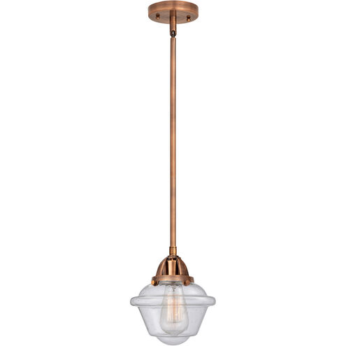 Nouveau 2 Small Oxford LED 7.5 inch Antique Copper Mini Pendant Ceiling Light in Seedy Glass