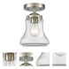 Nouveau Bellmont LED 6 inch Brushed Satin Nickel Semi-Flush Mount Ceiling Light in Clear Glass, Nouveau
