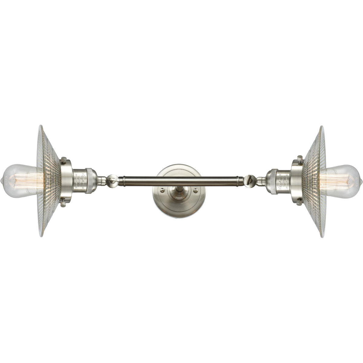 Franklin Restoration Halophane 2 Light 18 inch Brushed Satin Nickel Bath Vanity Light Wall Light in Clear Halophane Glass, Franklin Restoration