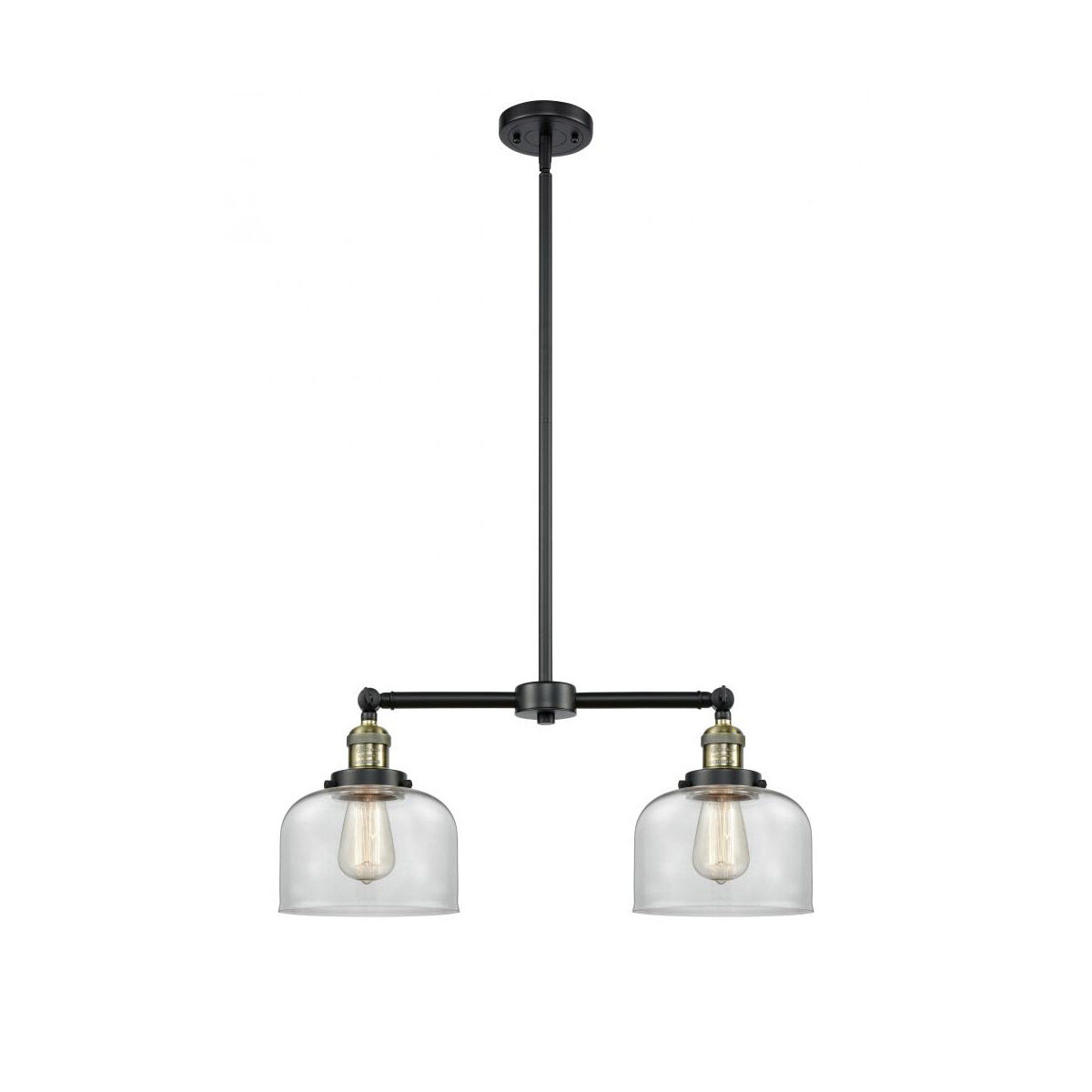Franklin Restoration Large Bell 2 Light 21 inch Black Antique Brass Chandelier Ceiling Light in Clear Glass, Franklin Restoration