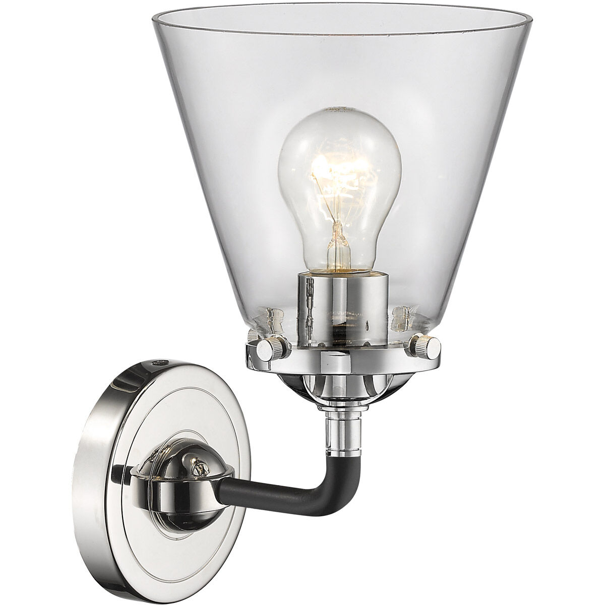 Nouveau Small Cone LED 6 inch Black Polished Nickel Sconce Wall Light in Clear Glass, Nouveau