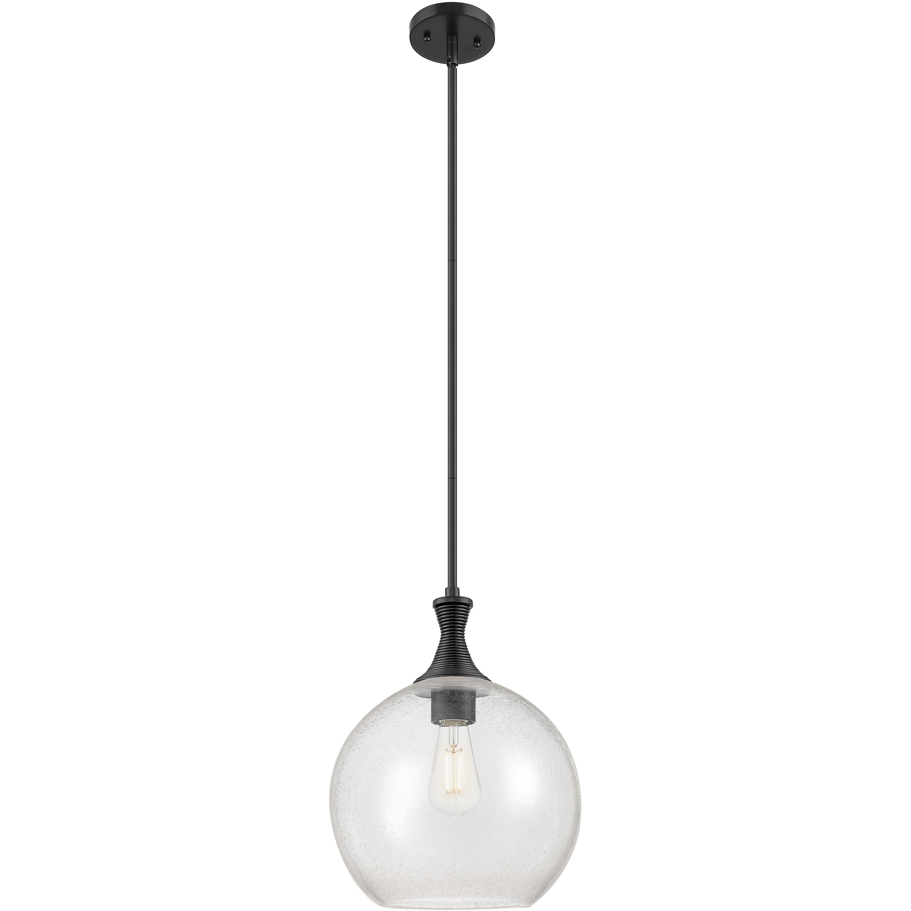Astor 1 Light 12 inch Matte Black Mini Pendant Ceiling Light in Seedy Glass