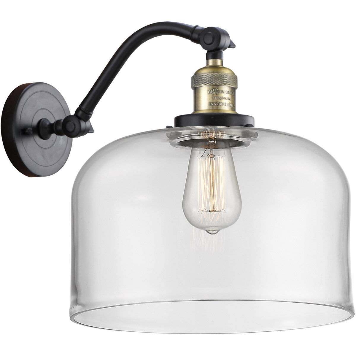 Franklin Restoration X-Large Bell 1 Light 12 inch Black Antique Brass Sconce Wall Light in Clear Glass, Franklin Restoration