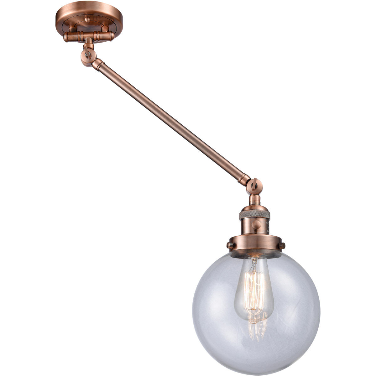 Large Beacon 21 inch 60.00 watt Antique Copper Swing Arm Wall Light, Franklin Restoration
