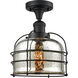 Franklin Restoration Large Bell Cage LED 8 inch Matte Black Semi-Flush Mount Ceiling Light in Silver Plated Mercury with Cage, Franklin Restoration