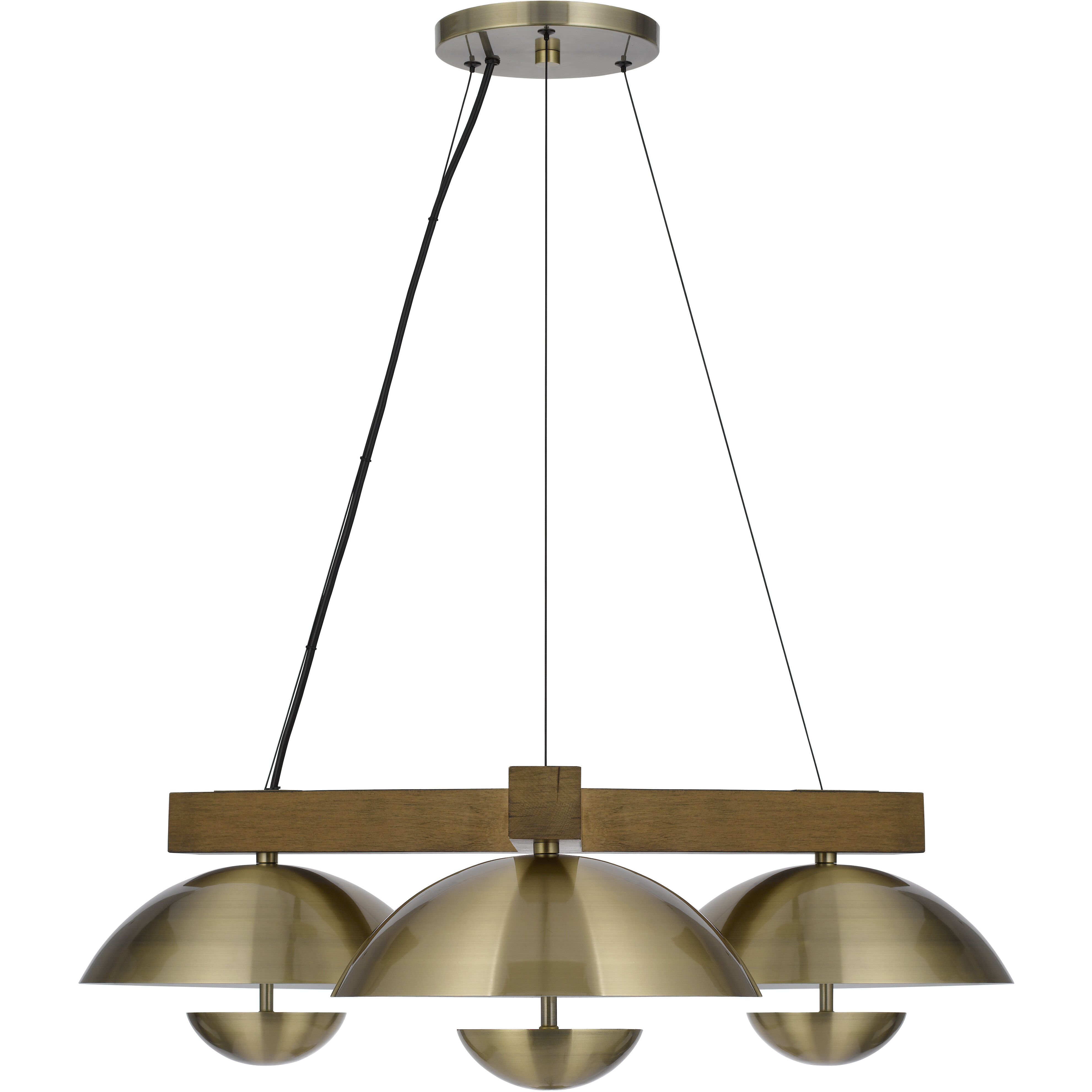 Lakeland LED 31.75 inch Antique Brass and Wood Pendant Ceiling Light