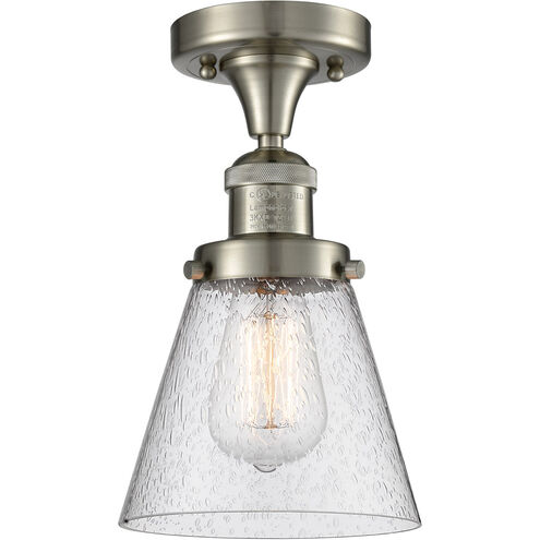 Franklin Restoration Small Cone 1 Light 7 inch Brushed Satin Nickel Semi-Flush Mount Ceiling Light in Seedy Glass, Franklin Restoration