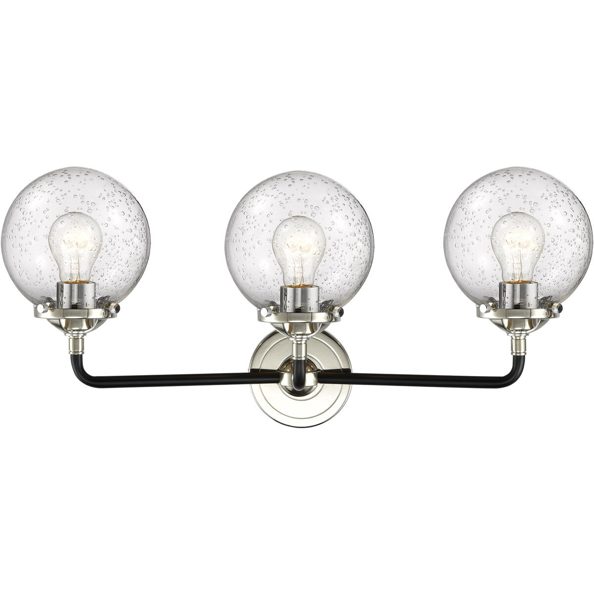 Nouveau Beacon LED 24 inch Black Polished Nickel Bath Vanity Light Wall Light in Seedy Glass, Nouveau