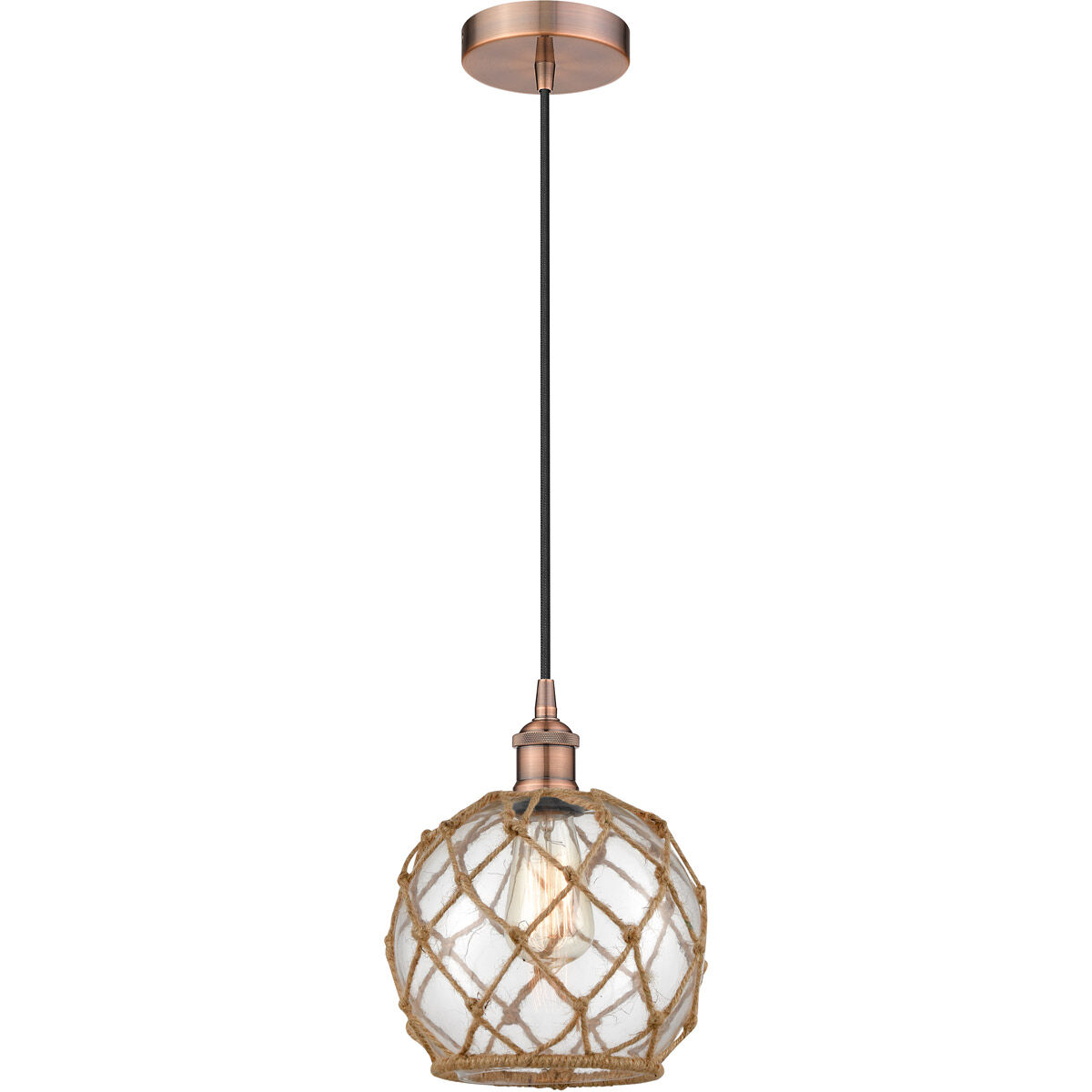 Edison Farmhouse Rope LED 8 inch Antique Copper Mini Pendant Ceiling Light