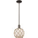 Arcadia Farmhouse Rope 1 Light 8 inch Oil Rubbed Bronze Mini Pendant Ceiling Light in White Glass with Brown Rope