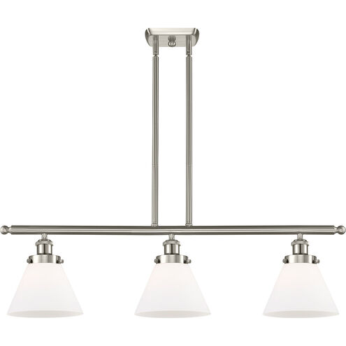 Ballston Large Cone 3 Light 36 inch Brushed Satin Nickel Island Light Ceiling Light in Matte White Glass, Ballston